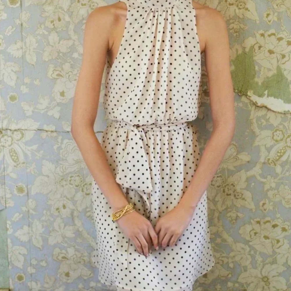 ANTHROPOLOGIE x Staci Frati Sweet Pea Dot Dress, Cream White Black, Feminine, S